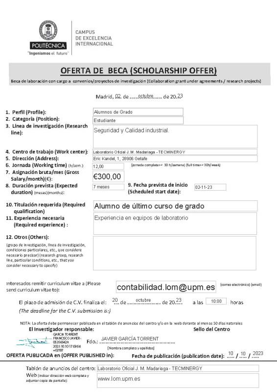 OFERTA BECA OCTUBRE 2023
