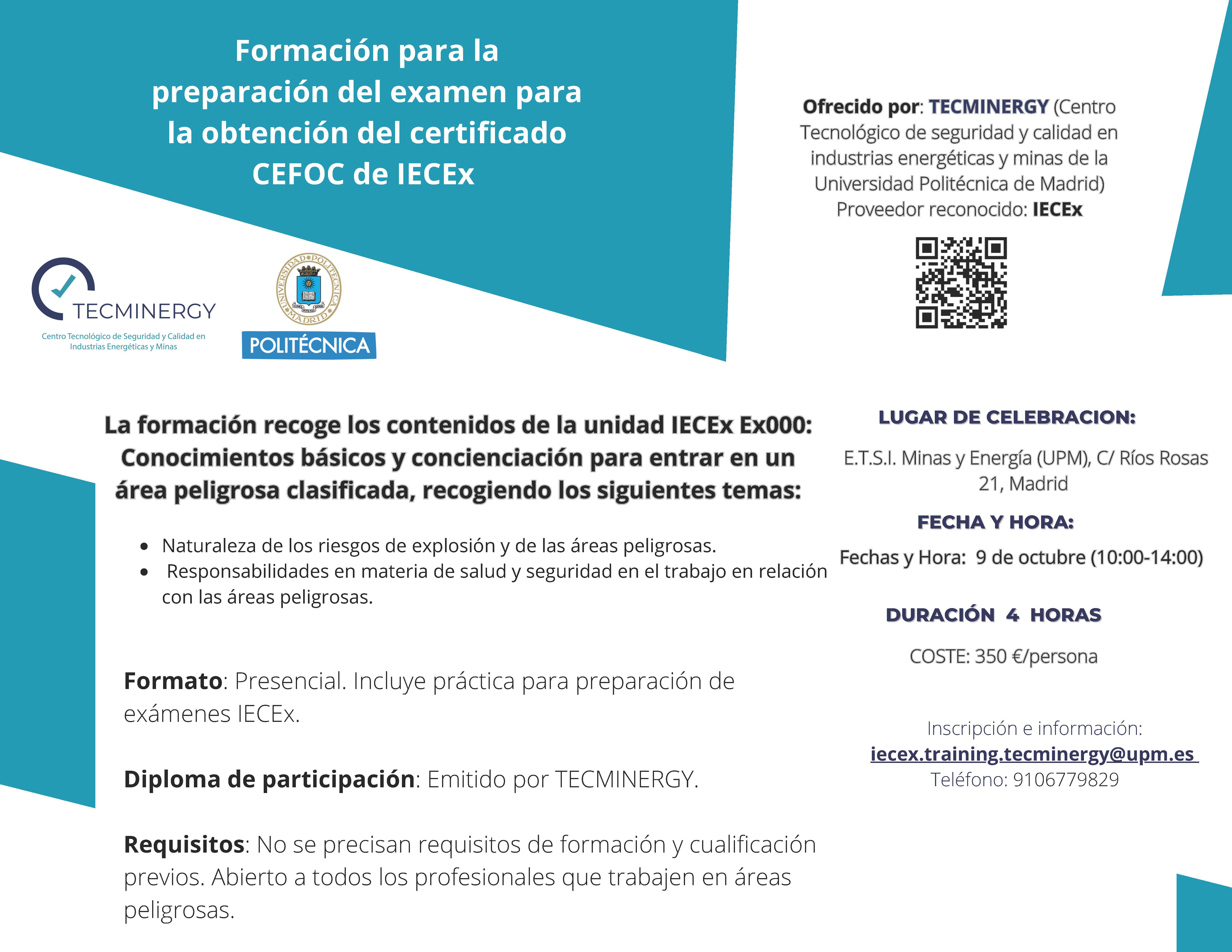 JORNADA FORMATIVA PARA LA PREPARACIÓN DEL EXAMEN IECEx DE COMPETENCIA DE PERSONAS Ex